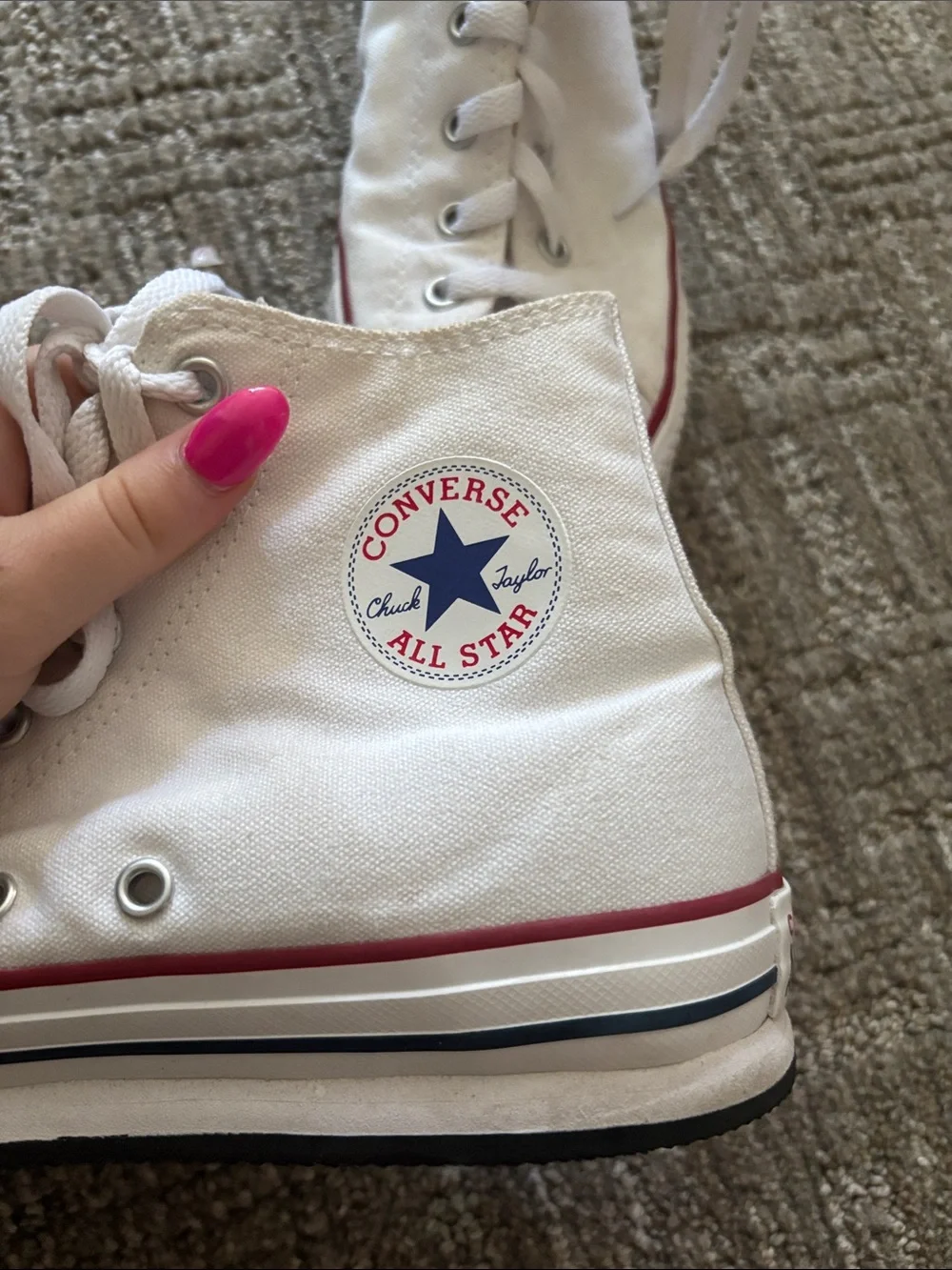 Converse White High-Top Sneakers with Red and Navy Accents